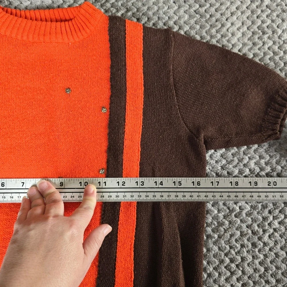 70s Vintage Dehen Knit‎ Cheerleading Outfit Orange & Brown Two Piece Set Small
